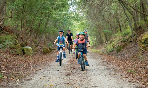Kids on a cycling path.