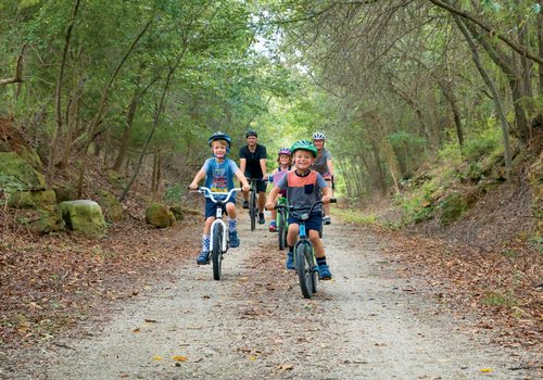 Kids on a cycling path.