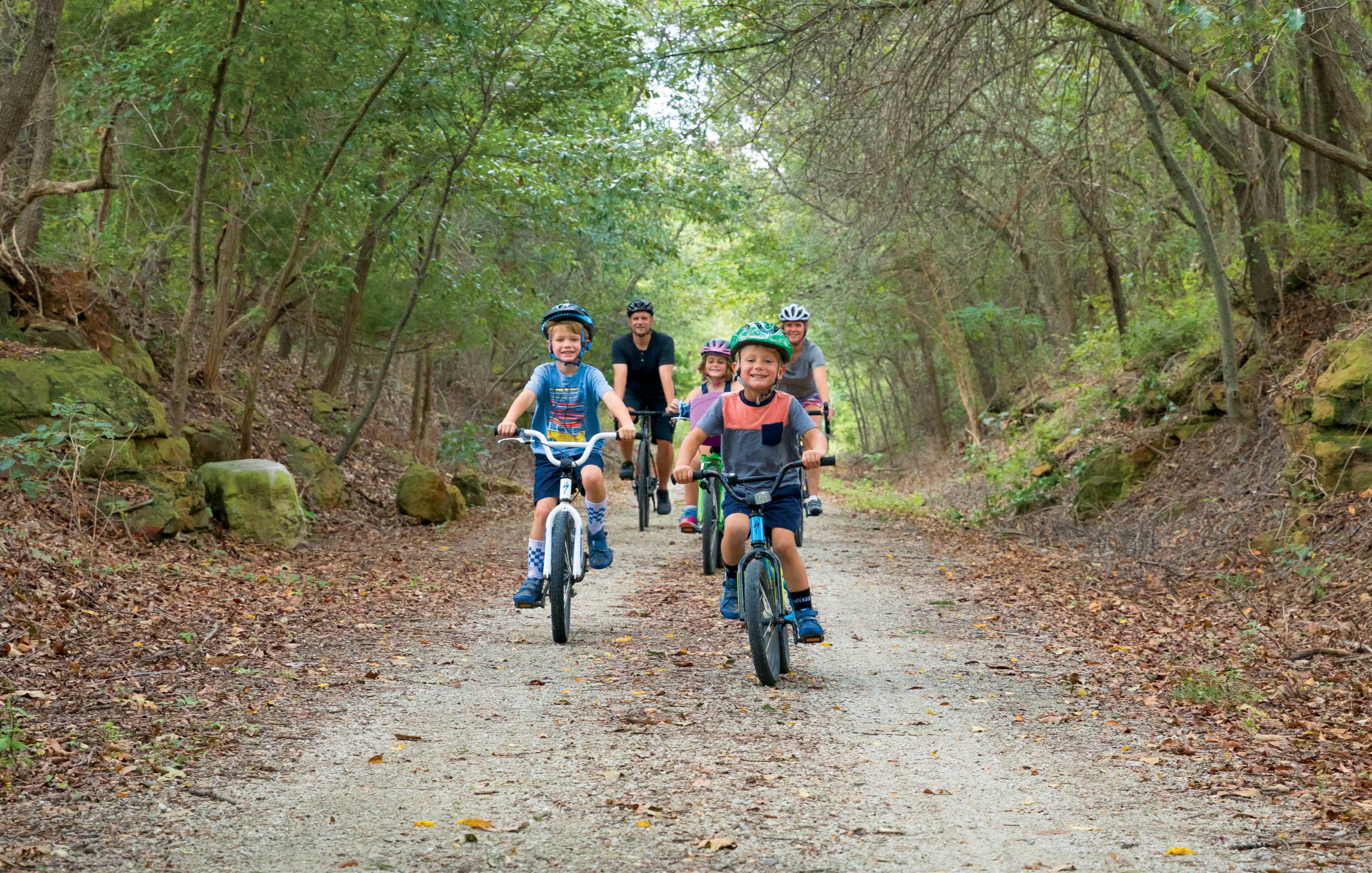 Kids on a cycling path.