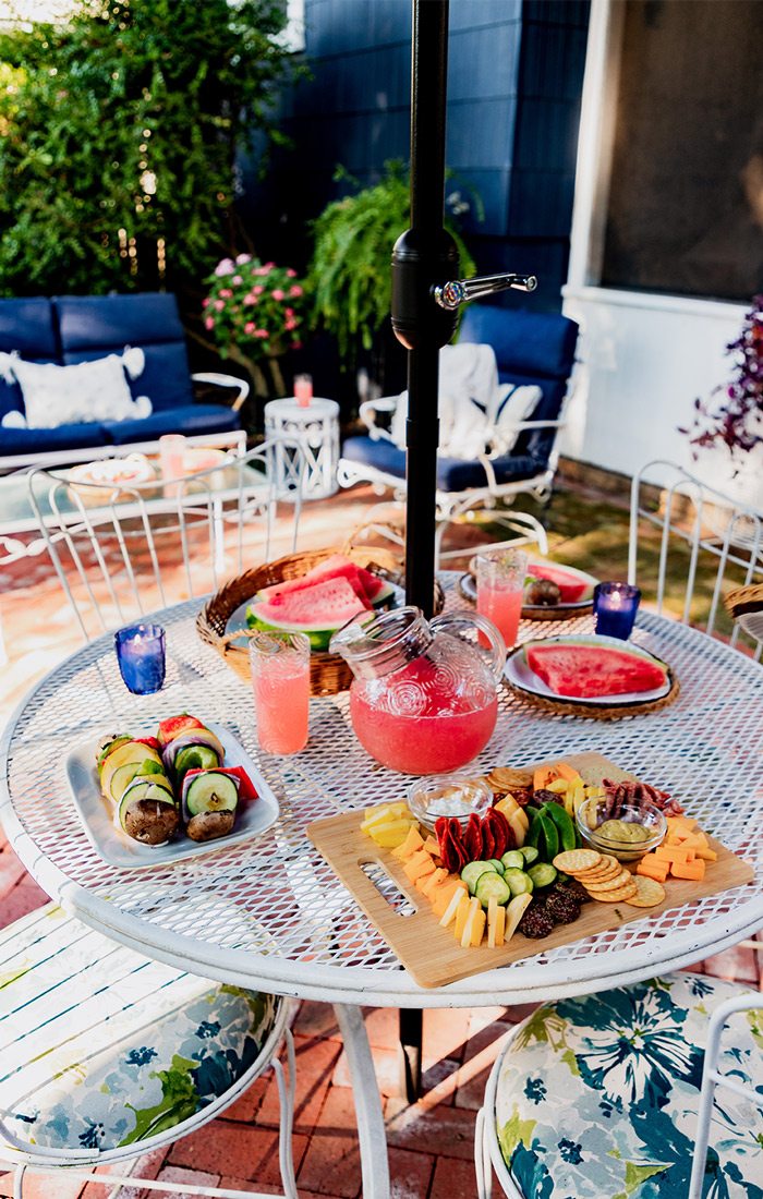 Food on table in back yard patio