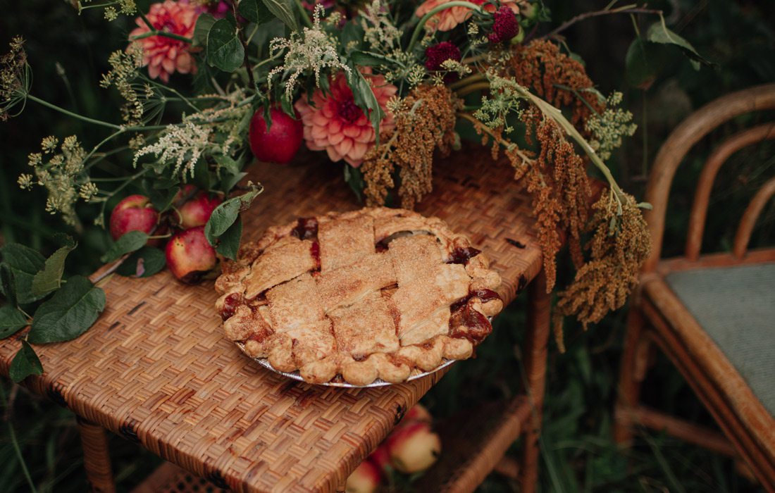 Apple pie on table outside