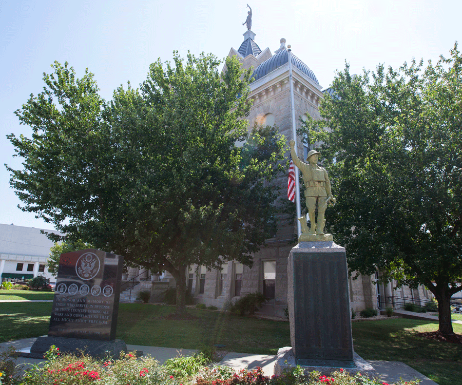 The Polk County Courthouse serves as the center hub of the Bolivar square.