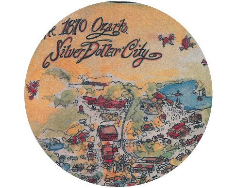 Old Map Illustration of 1880's-themed amusement park, Silver Dollar City.