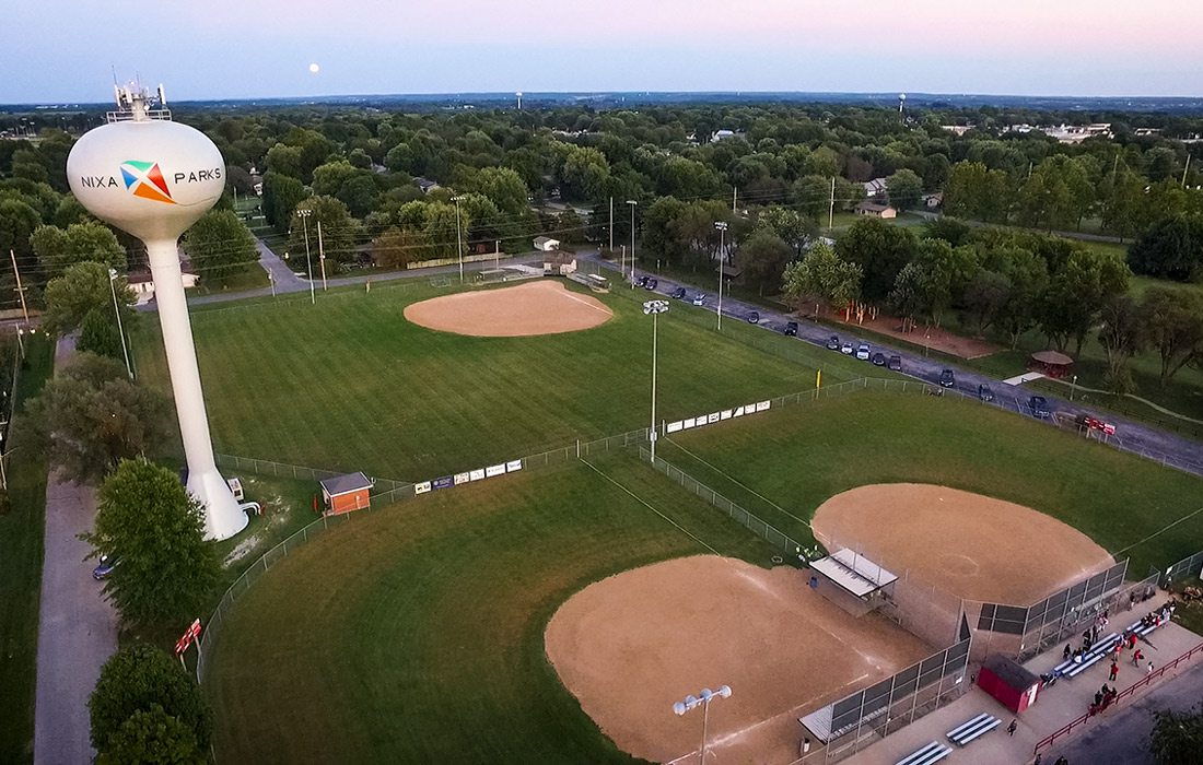 Three baseball fields aerial shot