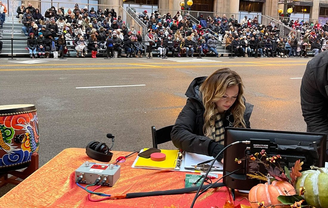 Ashley Berry working at the Chicago Thanksgiving Parade