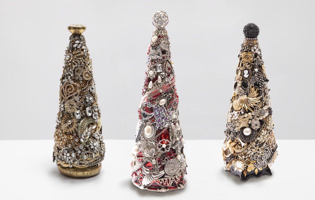 Bejeweled Christmas trees from Kathi Shimp's Etsy store