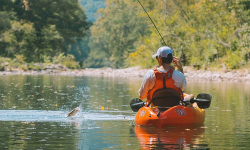 Fishing in a kayak on the Mulberry River