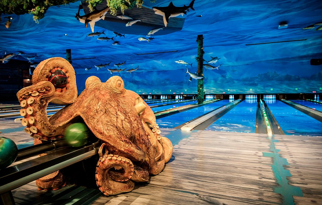 Underwater themed bowling at Big Cypress Lodge.