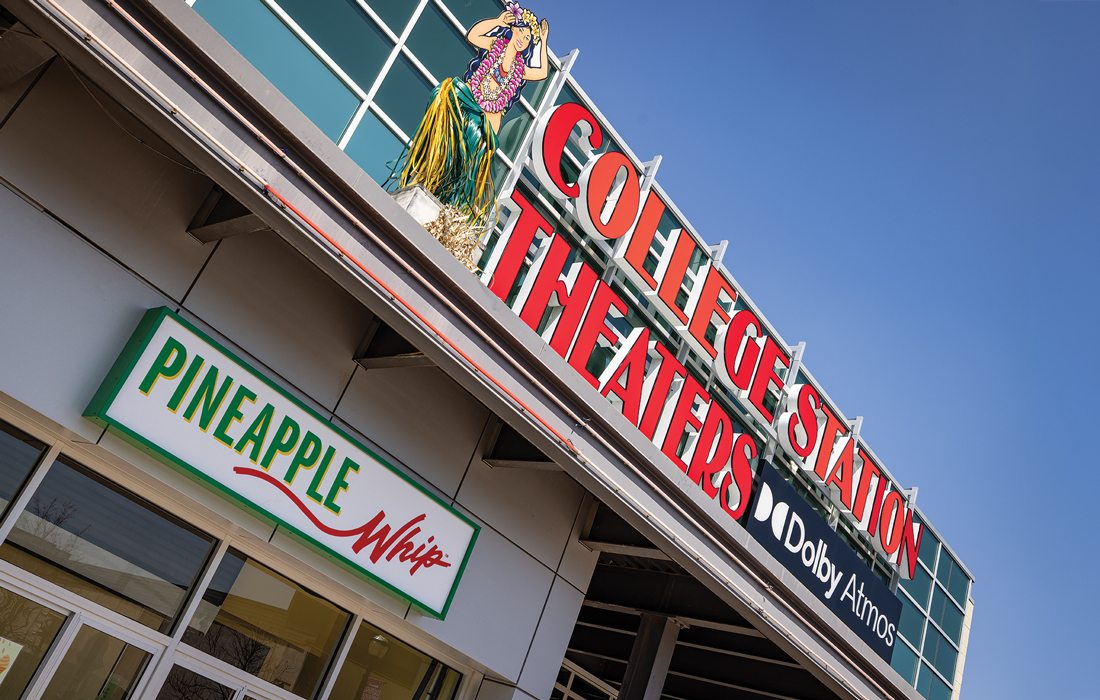 College Station Theater exterior photo with Pineapple Whip booth.