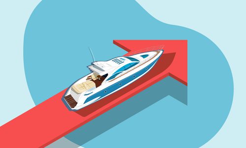 Boat on a red arrow illustration