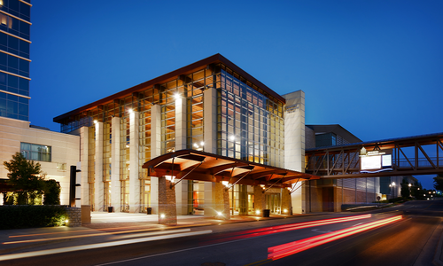 Branson Convention Center lit up in Downtown Branson, MO.