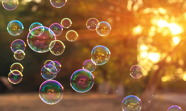 Soap bubbles floating outside