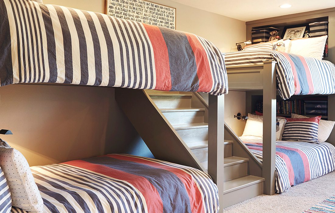 four bunk beds in a room