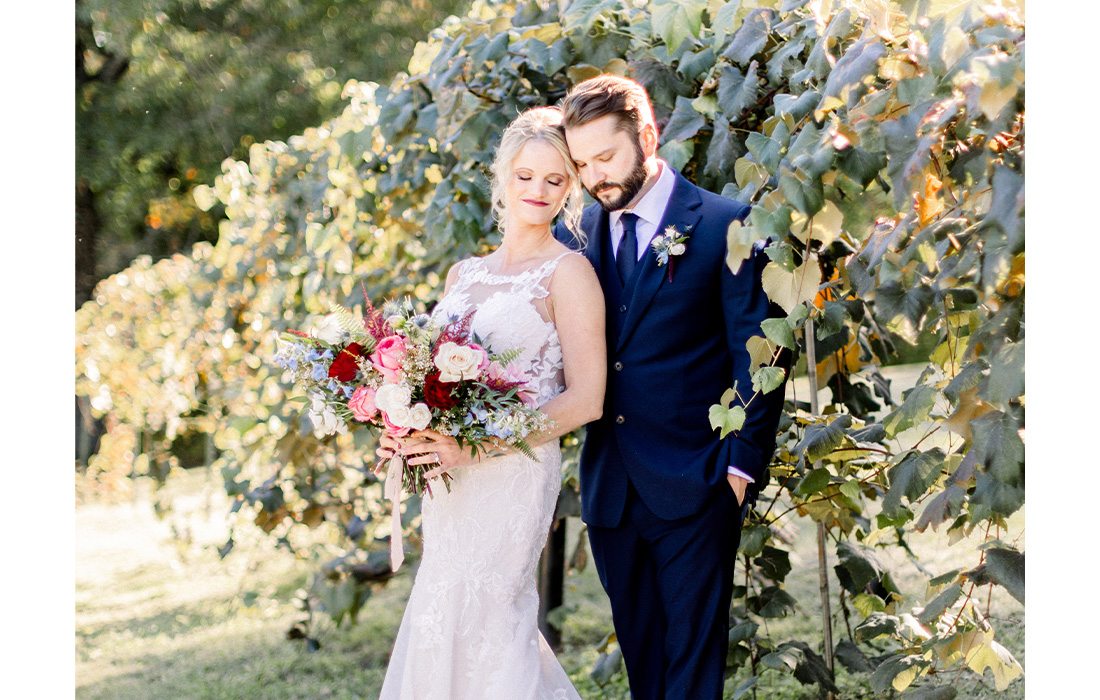 Bride with her groom at Cassell Vineyards