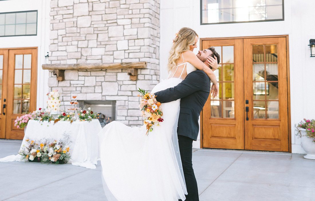 Cassidy Station has bright beautiful buildings, perfect for wedding photos.