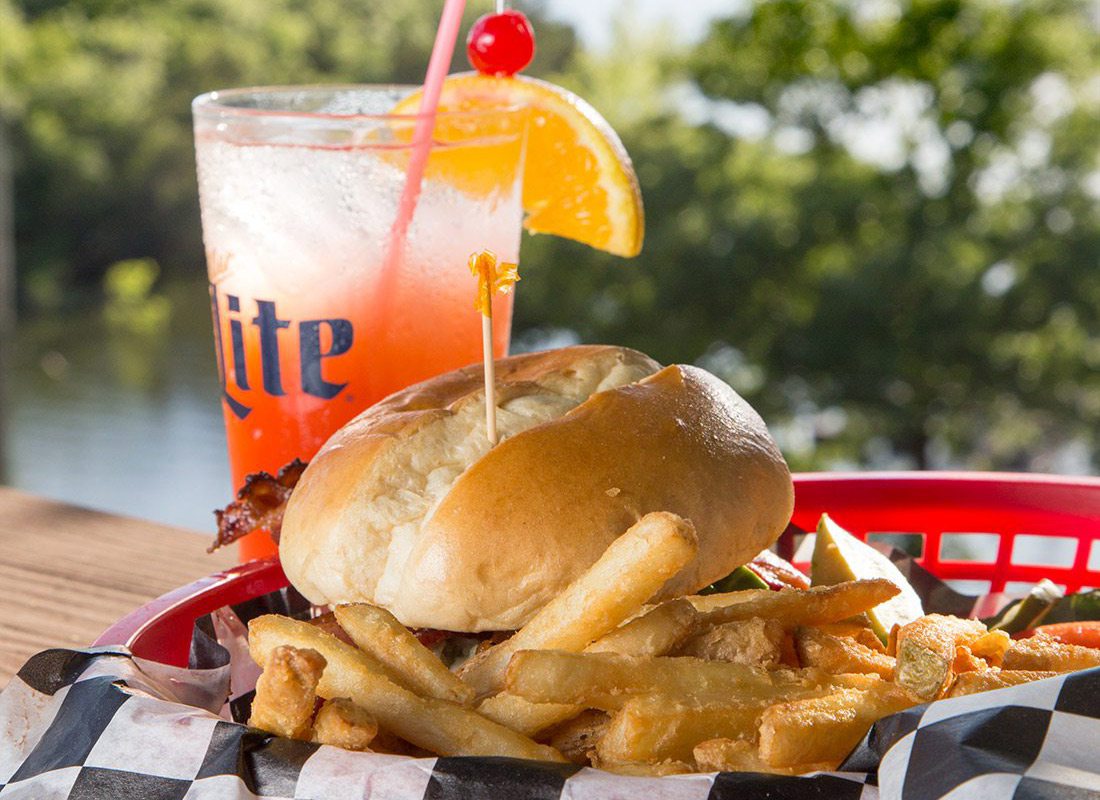 Burger and fries at The Catfish Hole on Table Rock Lake