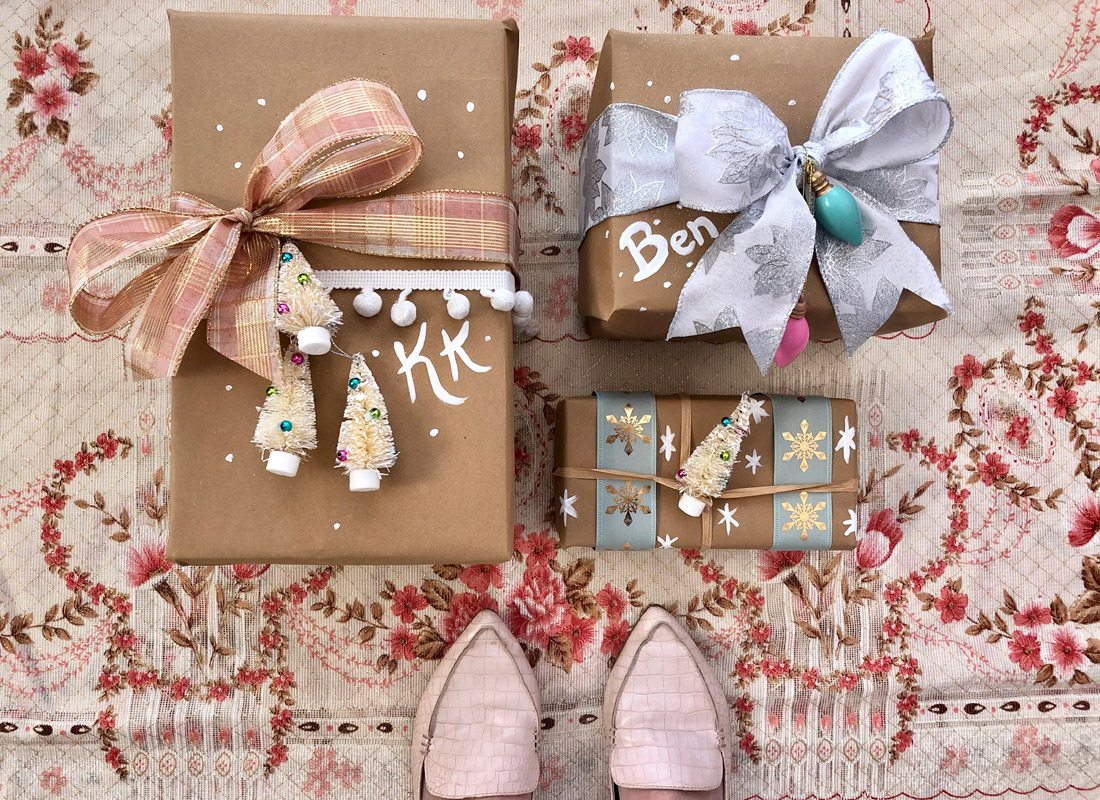 Pink and brown Christmas wrapping