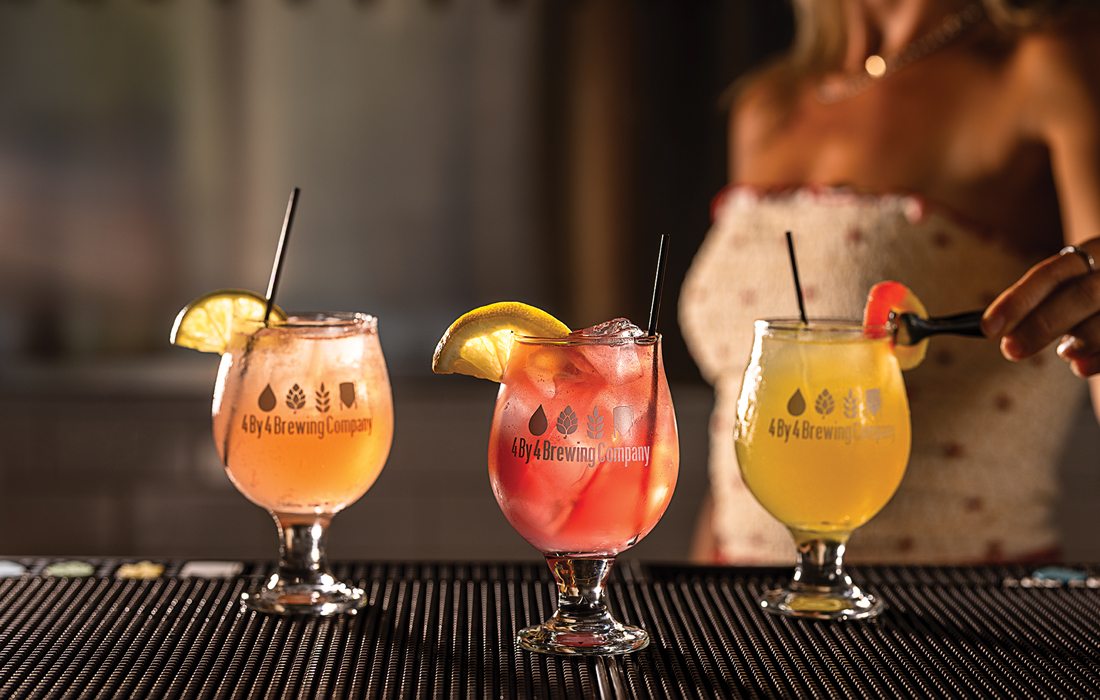 Lineup of cocktails from 4 By 4 Brewing Company.