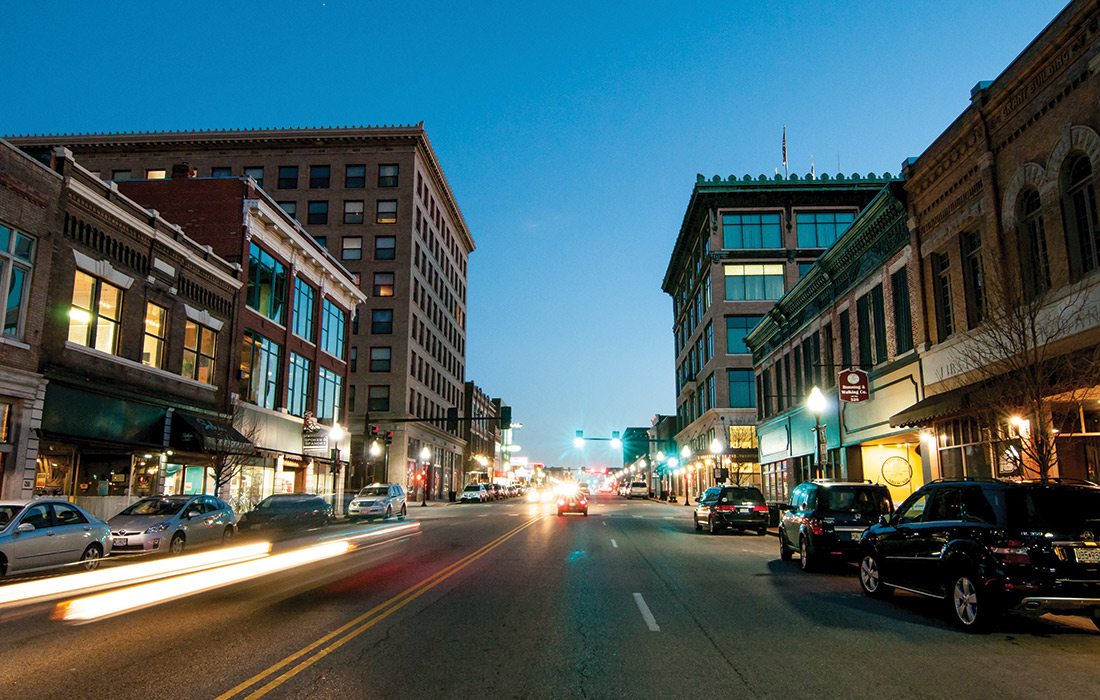 Downtown Joplin MO nighttime photo