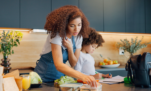 Busy family preparing dinner during the week.