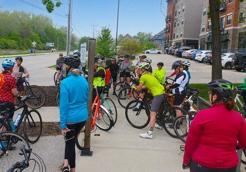 Cycle Connect 417 bikers gather on the side of the road.