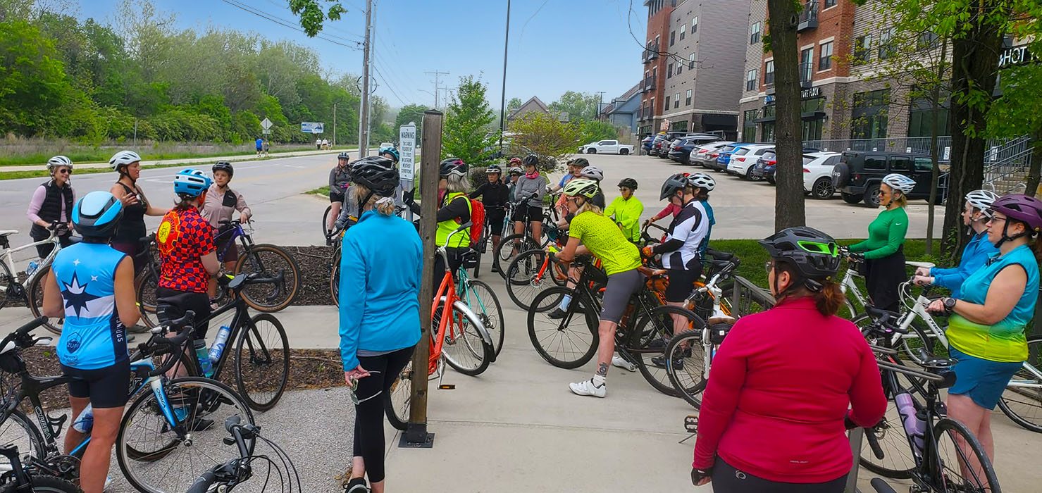 Cycle Connect 417 bikers gather on the side of the road.