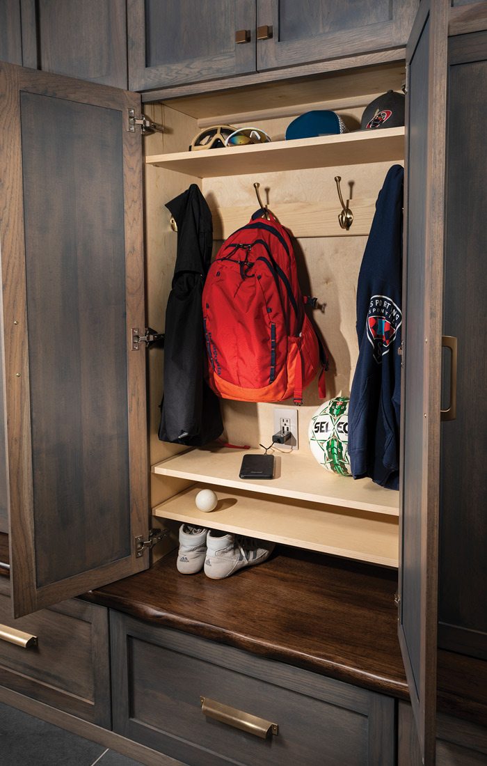 Coats and backpacks hung up in best mudroom winner 2023
