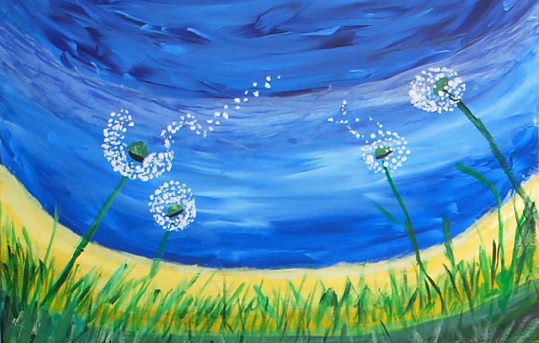 Dandelion painting by Ellie Blevins at Polk County Senior Center