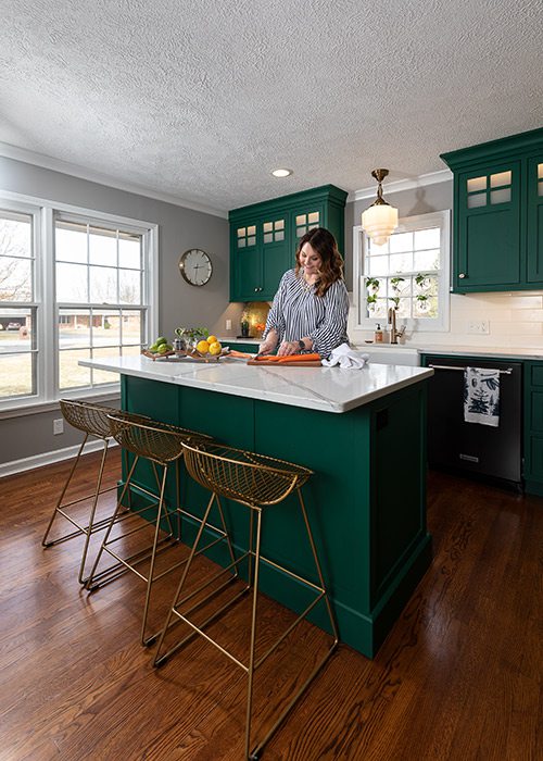 Modern green kitchen cabinets in colonial home Springfield MO
