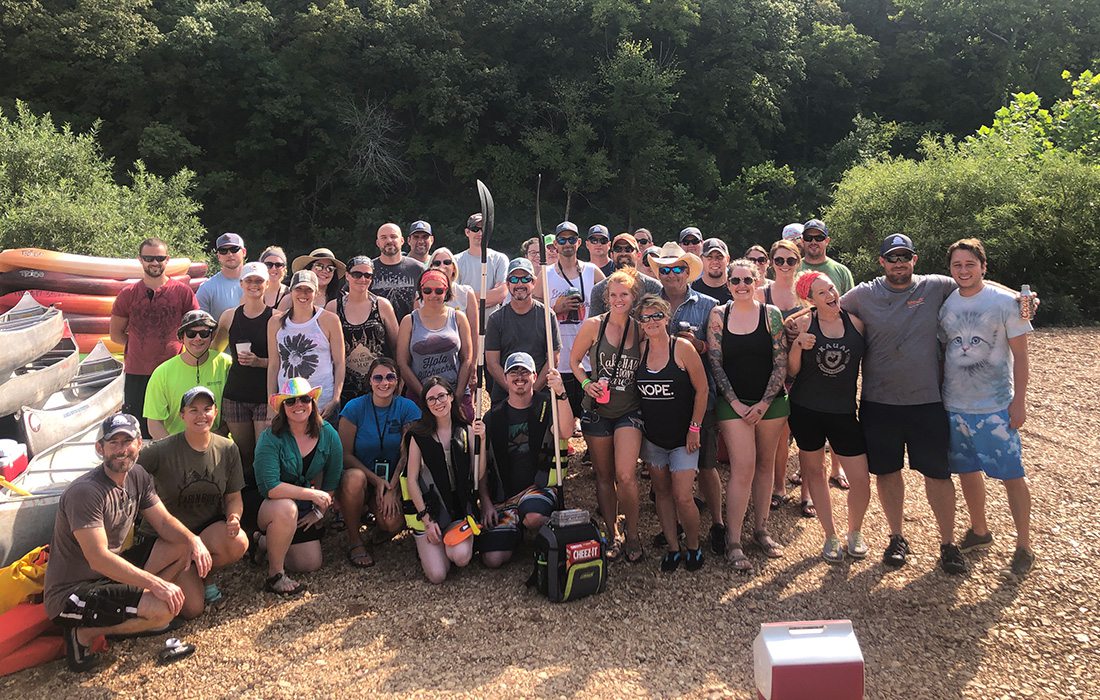 Environmental Works Inc. staff members on a float trip