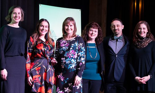Paige Oxendine, Rachel Anderson, Chrystal Irons, Tara Horton, and Lance Coffman with the efactory with Logan Aguirre of Biz 417