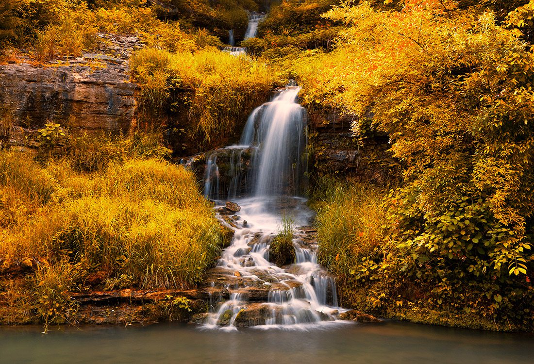 Waterfall along the Dogwood Canyon Trail in Missouri