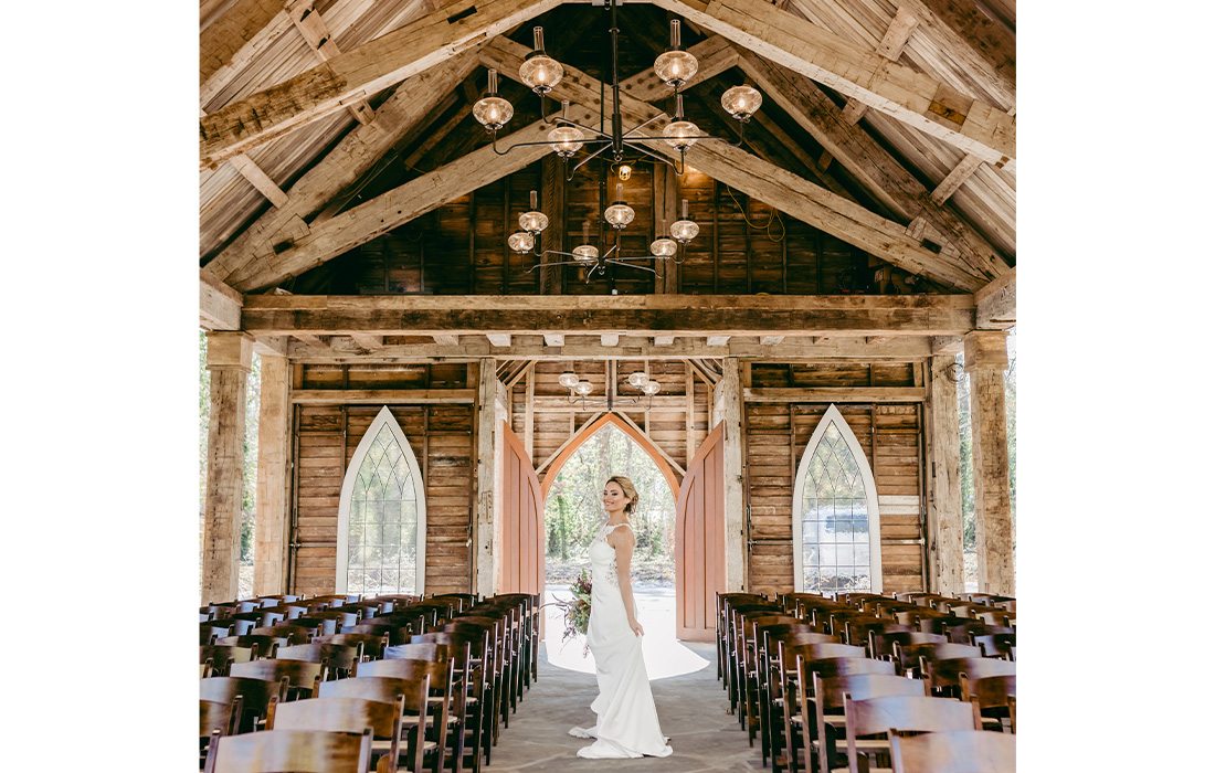 Bride at the chapel at Finley Farms.