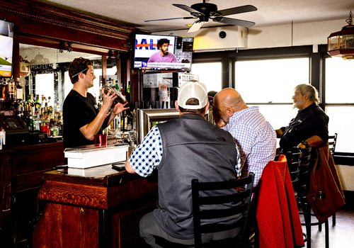 People at the bar at Ebbets Field in Springfield, Missouri.