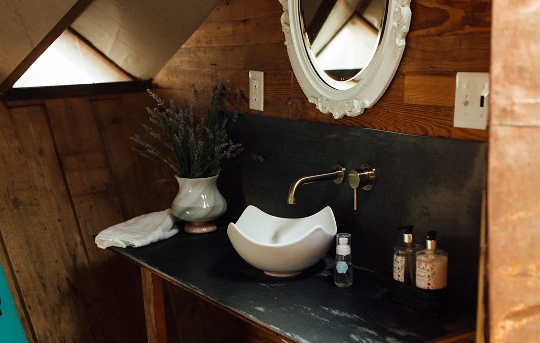Photo of luxury bathroom inside one of the Forest Garden Yurts
