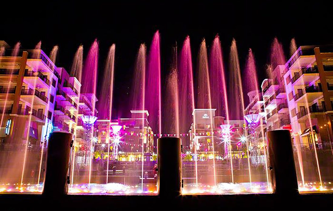 Branson Landing fountains at night