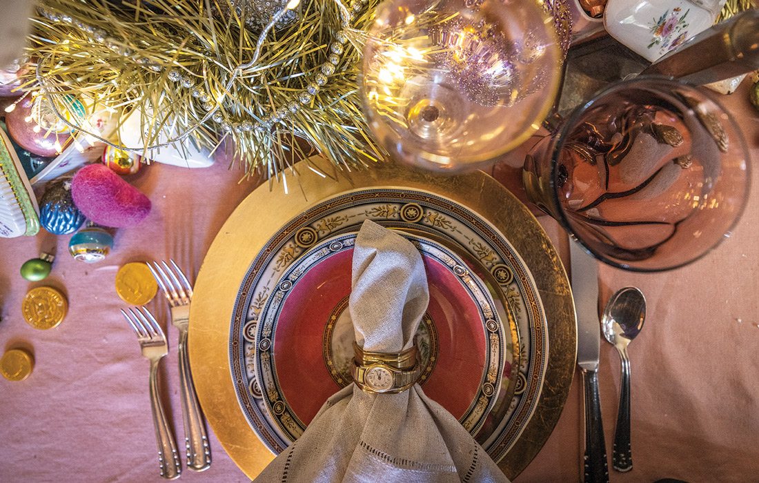 Christmas themed table setting.