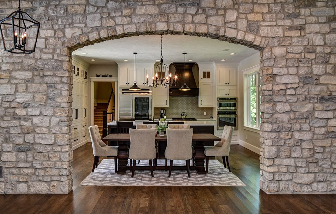 Dining room of modern craftsman style home in southwest Missouri