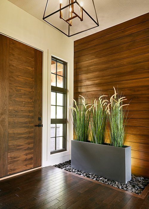 Front entryway of rustic midcentury modern home in southwest Missouri