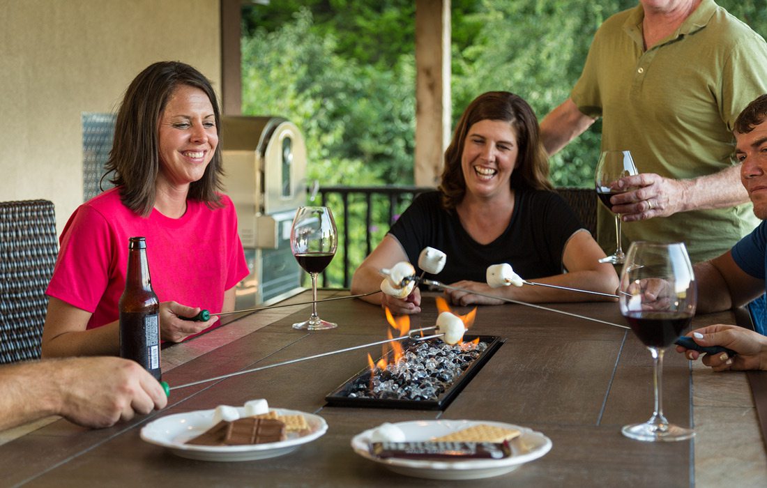 Toasting marshmallows indoors at Hermann Hill, Hermann, Missouri