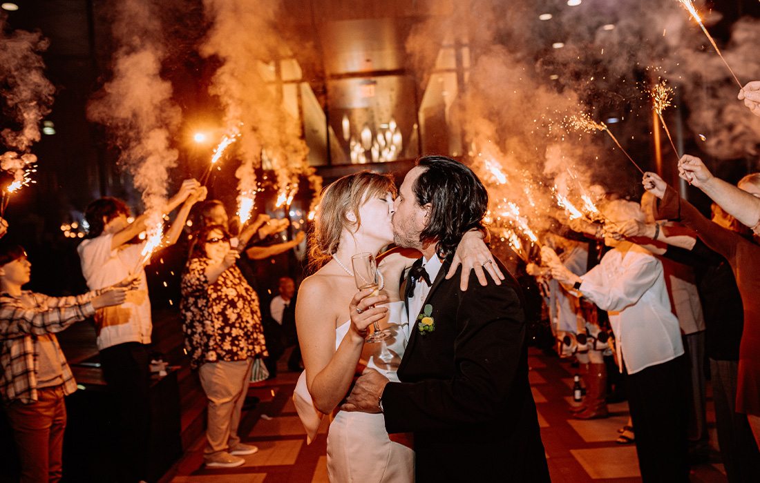 New couple celebrating their wedding at Hotel Vandivort.