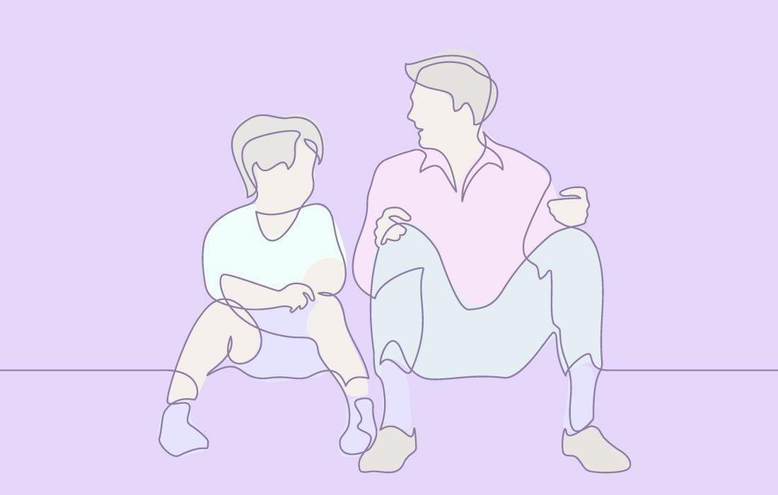 Contour drawing of a parent and child talking
