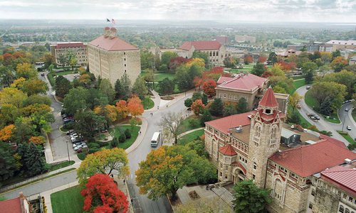 aerial view of KU's college campus