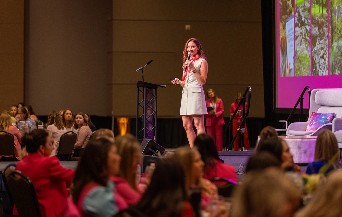 Logan Aguirre speaking at Ladies Who Launch in Branson MO.