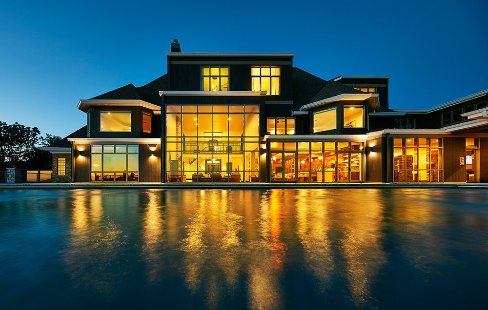 Curtain wall of windows on a house at Table Rock Lake