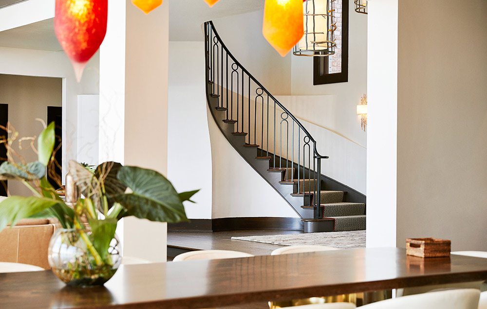 Grand spiral staircase in home at Table Rock Lake