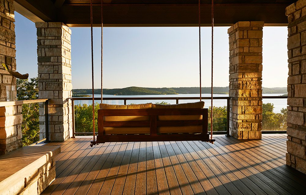 Hanging porch swing overlooking Table Rock Lake