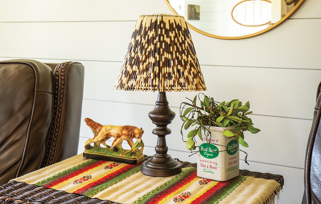 Decorative lamp on a table at lakeside cabin in southwest Missouri