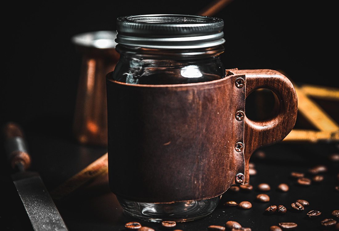 Leather and Wood Coffee Mug by 100 Maker Woods in Joplin MO