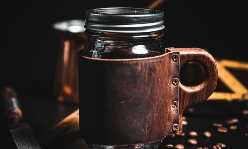 Leather and Wood Coffee Mug by 100 Maker Woods in Joplin MO